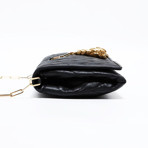 GUCCI Tiger Head Leather Shoulder Bag black WS21665