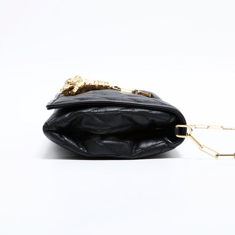 GUCCI Tiger Head Leather Shoulder Bag black WS21665