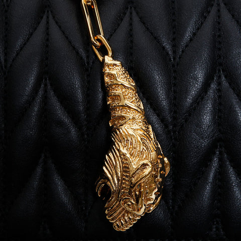 GUCCI Tiger Head Leather Shoulder Bag black WS21665