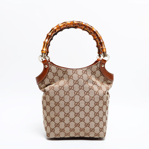 GUCCI GG Canvas Bamboo Shoulder Bag beige WS21666