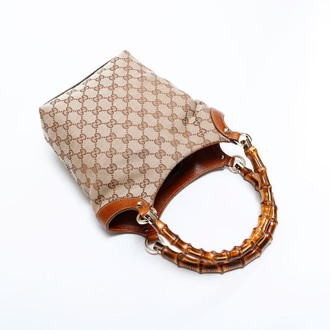 GUCCI GG Canvas Bamboo Shoulder Bag beige WS21666