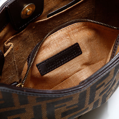 FENDI Zucca Canvas Hobo Shoulder Bag Brown WS21669