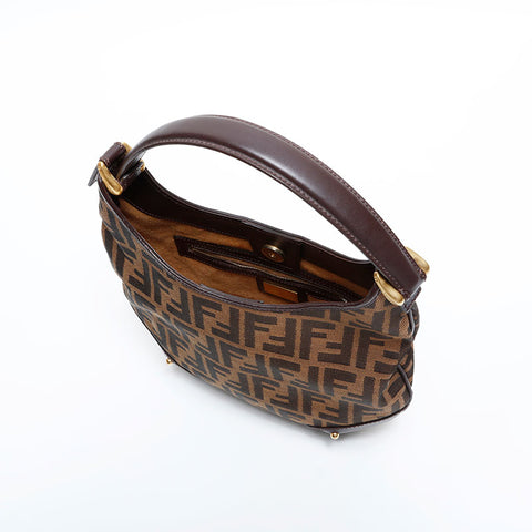 FENDI Zucca Canvas Hobo Shoulder Bag Brown WS21669