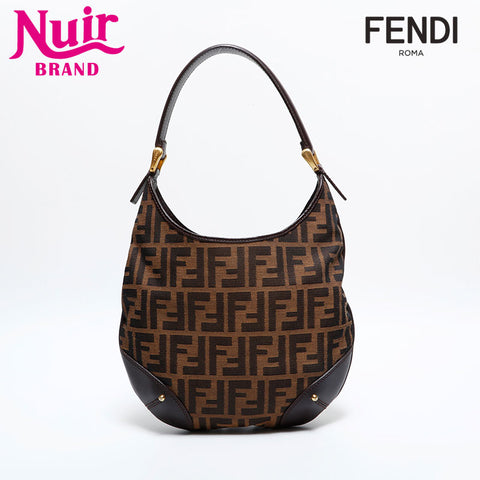 FENDI Zucca Canvas Hobo Shoulder Bag Brown WS21669