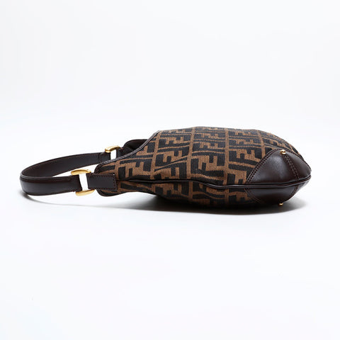 極美品 フェンディ FENDI ズッカ キャンバス ホーボー ショルダーバッグ ブラウン WS21669