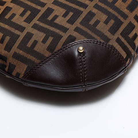 FENDI Zucca Canvas Hobo Shoulder Bag Brown WS21669