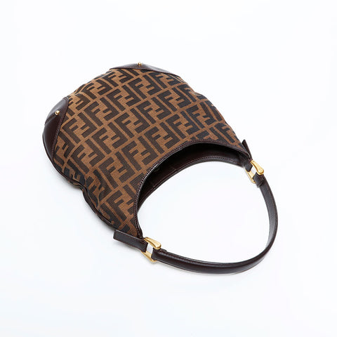 FENDI Zucca Canvas Hobo Shoulder Bag Brown WS21669