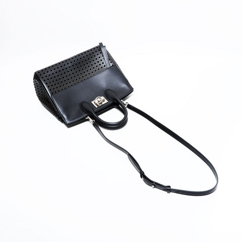 Salvatore Ferragamo Studio Leather 2way Wicker Handbag black WS21670