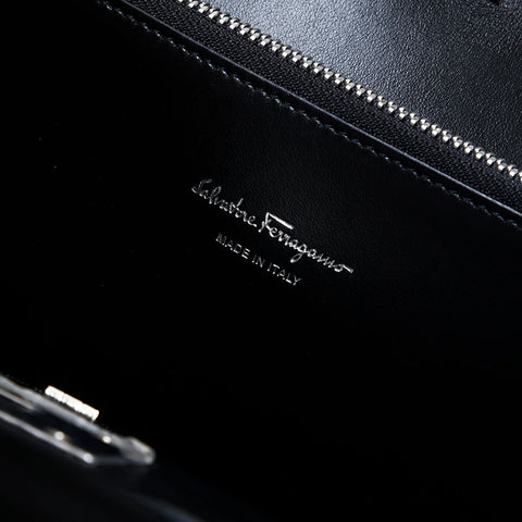 Salvatore Ferragamo Studio Leather 2way Wicker Handbag black WS21670