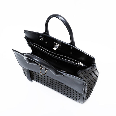 Salvatore Ferragamo Studio Leather 2way Wicker Handbag black WS21670