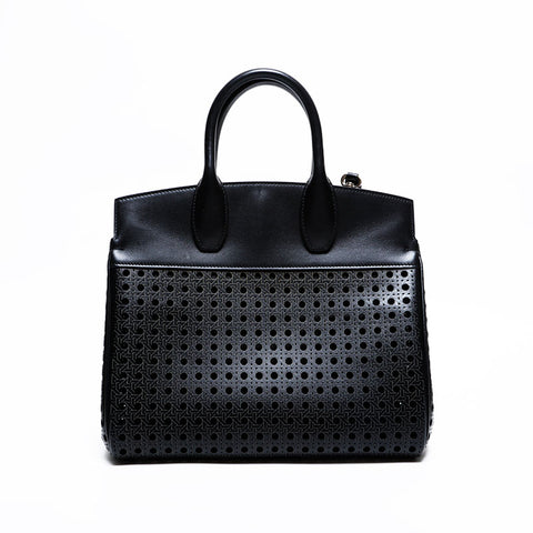 Salvatore Ferragamo Studio Leather 2way Wicker Handbag black WS21670