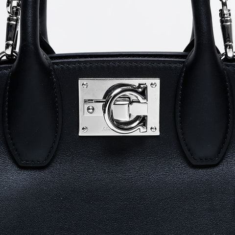 Salvatore Ferragamo Studio Leather 2way Wicker Handbag black WS21670