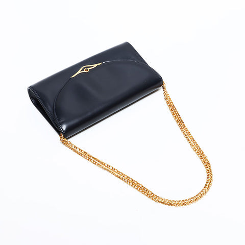 CARTIER Leather 2-way Chain Sapphire Line Mini Shoulder Bag black WS21676