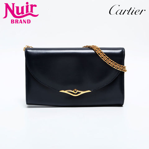 CARTIER Leather 2-way Chain Sapphire Line Mini Shoulder Bag black WS21676