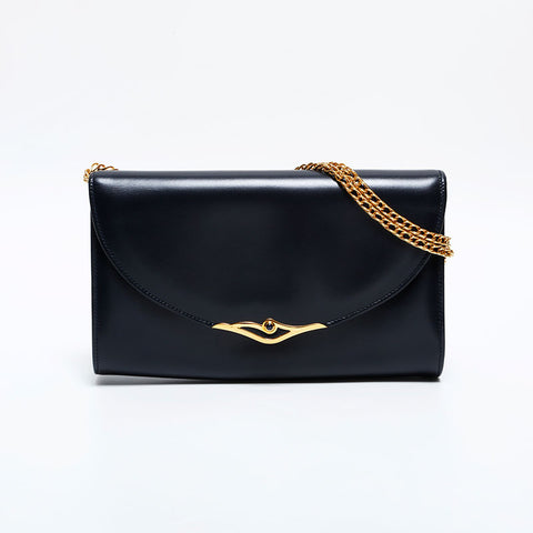 CARTIER Leather 2-way Chain Sapphire Line Mini Shoulder Bag black WS21676