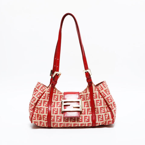 FENDI Zucchino Mamma Canvas Mini Handbag Red WS21687