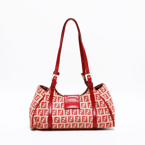 FENDI Zucchino Mamma Canvas Mini Handbag Red WS21687