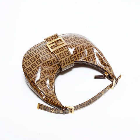 FENDI PVC Zucchino Mamma Half Moon Hobo Shoulder Bag Brown WS21688