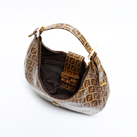 FENDI PVC Zucchino Mamma Half Moon Hobo Shoulder Bag Brown WS21688