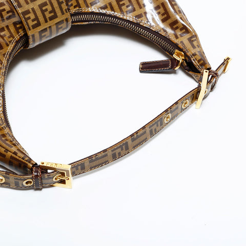 FENDI PVC Zucchino Mamma Half Moon Hobo Shoulder Bag Brown WS21688