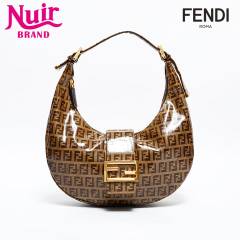FENDI PVC Zucchino Mamma Half Moon Hobo Shoulder Bag Brown WS21688