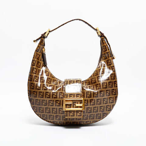 FENDI PVC Zucchino Mamma Half Moon Hobo Shoulder Bag Brown WS21688