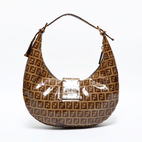FENDI PVC Zucchino Mamma Half Moon Hobo Shoulder Bag Brown WS21688