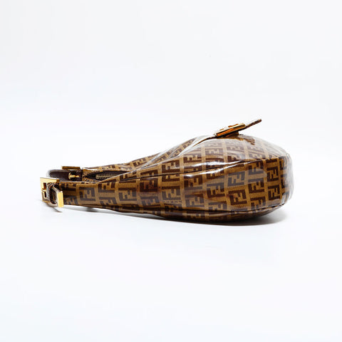 FENDI PVC Zucchino Mamma Half Moon Hobo Shoulder Bag Brown WS21688