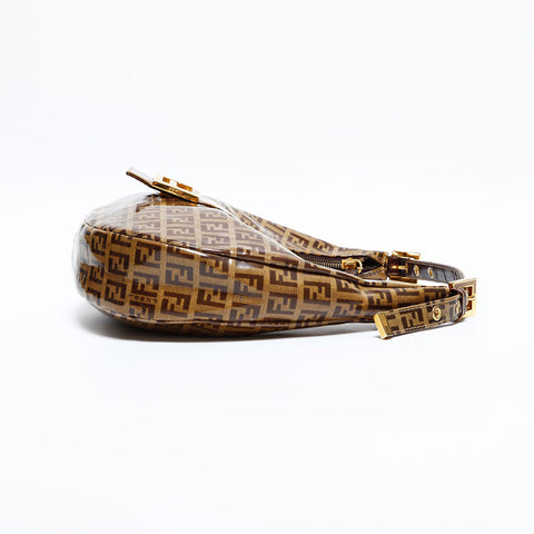 FENDI PVC Zucchino Mamma Half Moon Hobo Shoulder Bag Brown WS21688