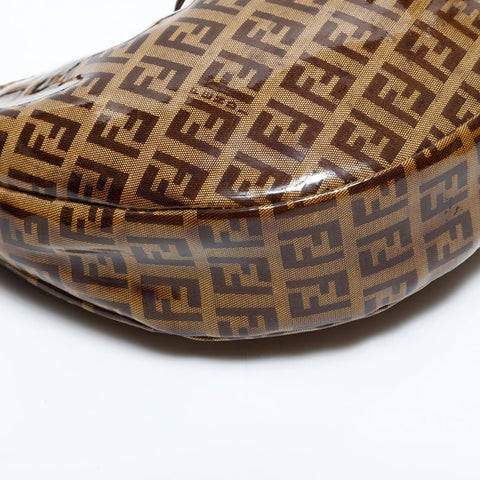 FENDI PVC Zucchino Mamma Half Moon Hobo Shoulder Bag Brown WS21688