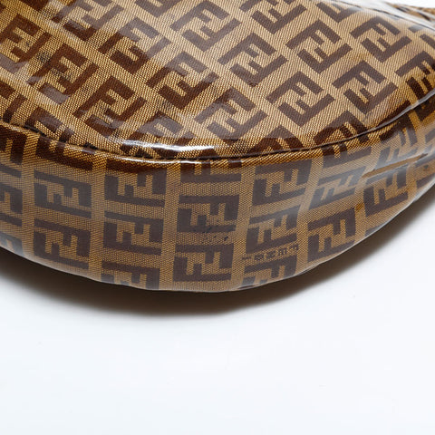 FENDI PVC Zucchino Mamma Half Moon Hobo Shoulder Bag Brown WS21688