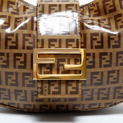 FENDI PVC Zucchino Mamma Half Moon Hobo Shoulder Bag Brown WS21688