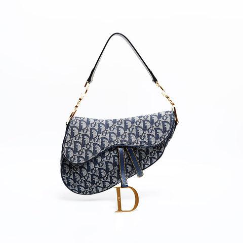 Christian Dior Trotter Oblique Canvas Saddlebag Shoulder Bag Navy WS21689