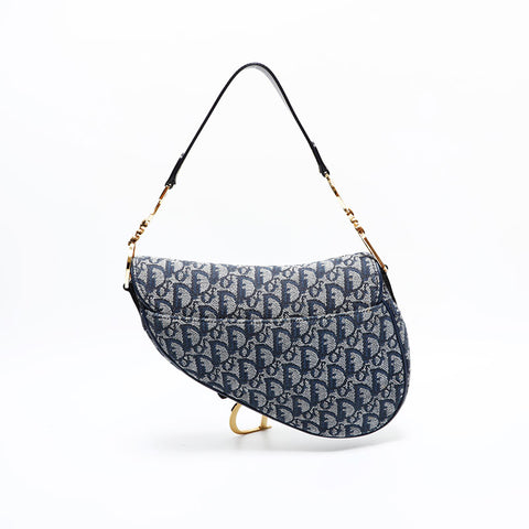 Christian Dior Trotter Oblique Canvas Saddlebag Shoulder Bag Navy WS21689