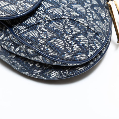 Christian Dior Trotter Oblique Canvas Saddlebag Shoulder Bag Navy WS21689