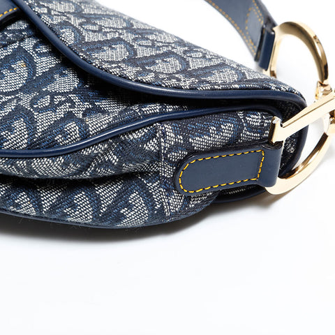 Christian Dior Trotter Oblique Canvas Saddlebag Shoulder Bag Navy WS21689