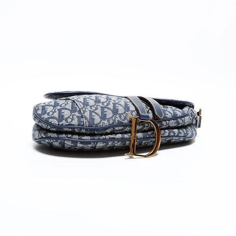 Christian Dior Trotter Oblique Canvas Saddlebag Shoulder Bag Navy WS21689