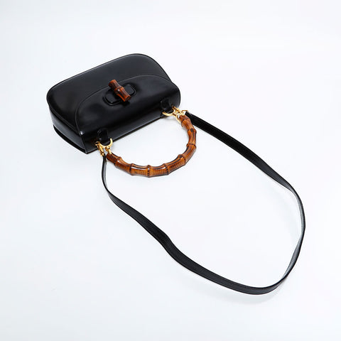 GUCCI Leather Bamboo 2way Shoulder Bag black WS21690