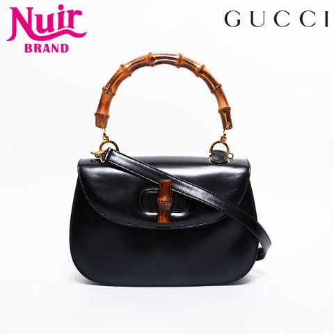 GUCCI Leather Bamboo 2way Shoulder Bag black WS21690