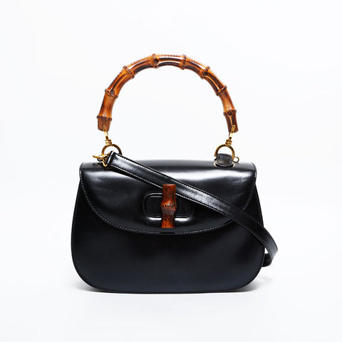 GUCCI Leather Bamboo 2way Shoulder Bag black WS21690