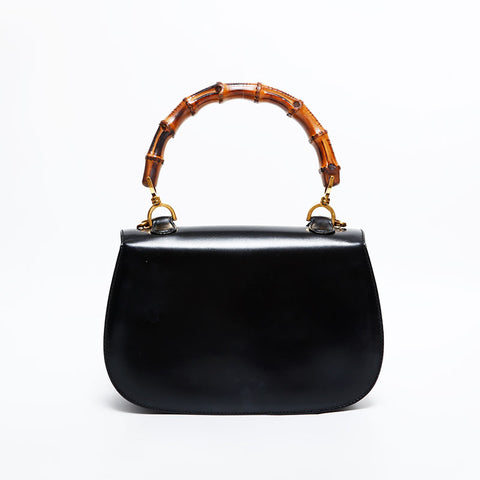 GUCCI Leather Bamboo 2way Shoulder Bag black WS21690
