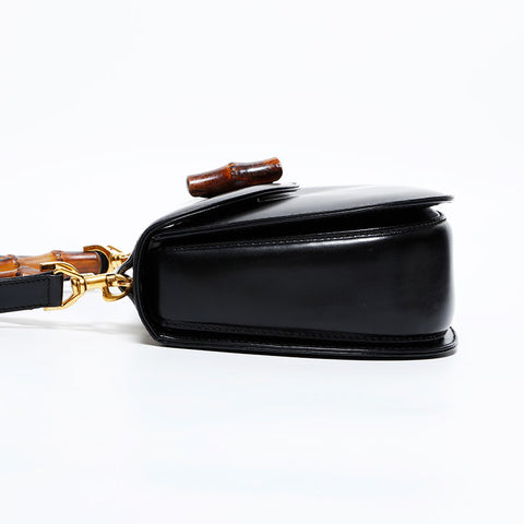 GUCCI Leather Bamboo 2way Shoulder Bag black WS21690