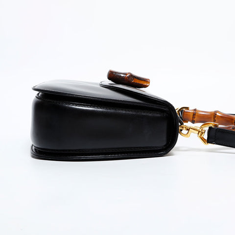 GUCCI Leather Bamboo 2way Shoulder Bag black WS21690