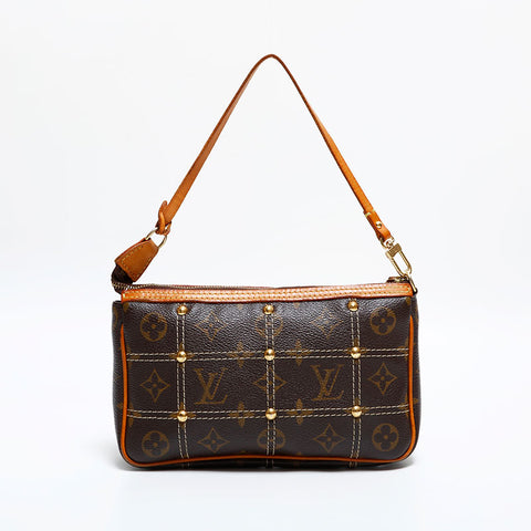 LOUIS VUITTON 2006 Monogram Rivet Pochette Accessories Shoulder Bag Brown WS21692