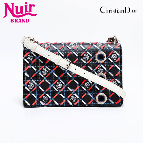 Christian Dior Diorama Embroidery Leather Shoulder Bag black WS21693