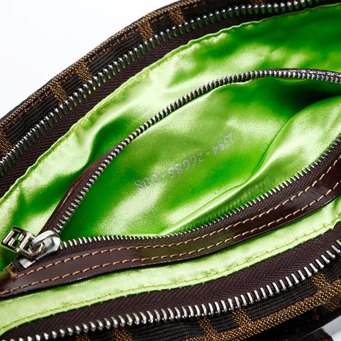 FENDI Zucca Embroidered Mamma Flower Shoulder Bag Brown WS21695