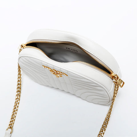 PRADA Matelasse Leather Diagram Diagramme Shoulder Bag white WS21696