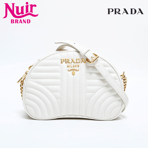 PRADA Matelasse Leather Diagram Diagramme Shoulder Bag white WS21696