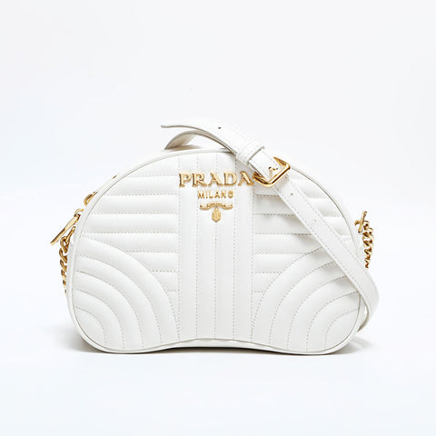 PRADA Matelasse Leather Diagram Diagramme Shoulder Bag white WS21696