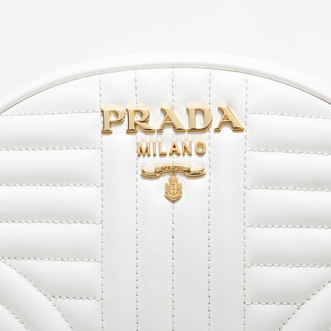 PRADA Matelasse Leather Diagram Diagramme Shoulder Bag white WS21696